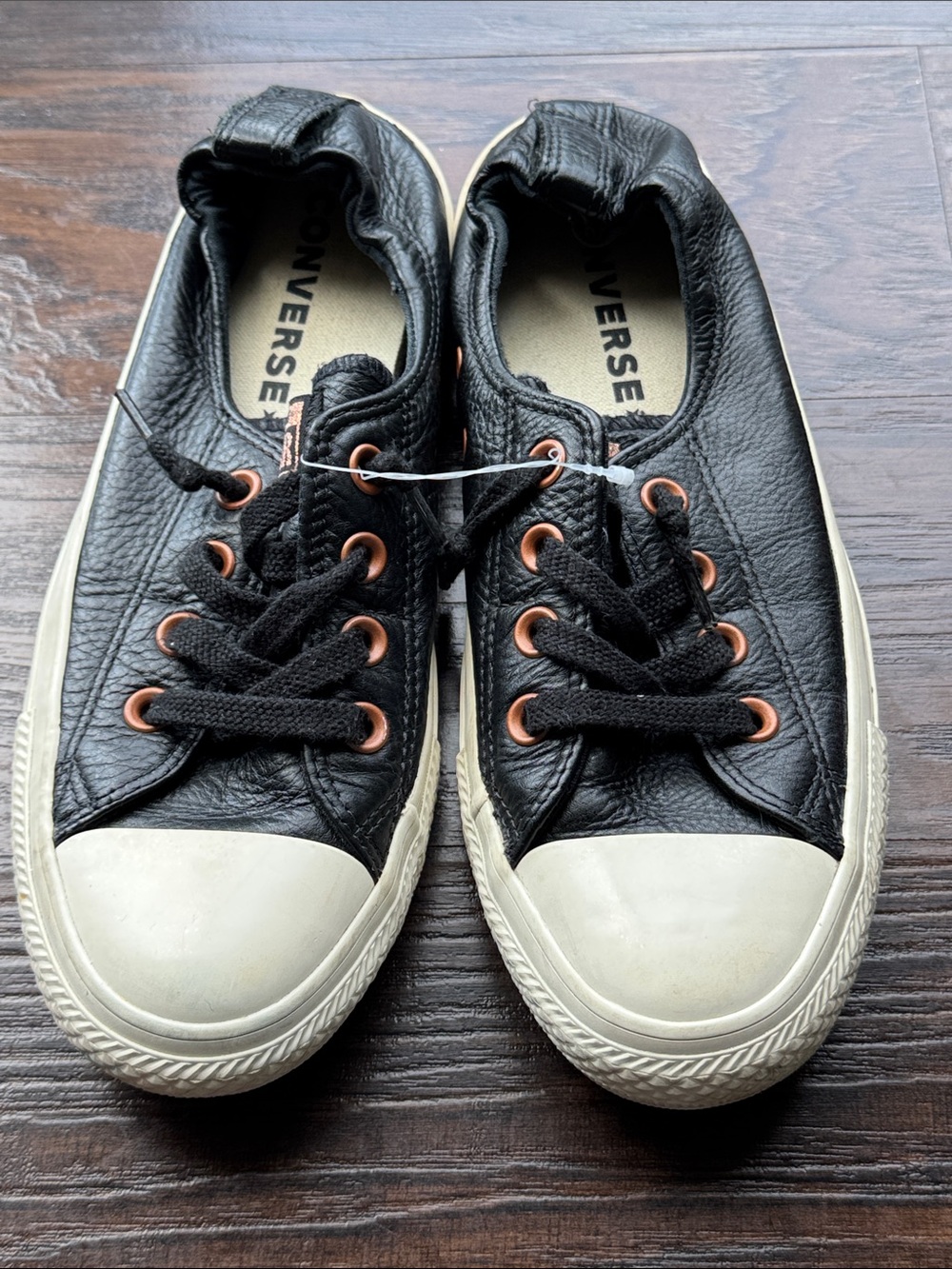 Converse Black Leather Low-Top Sneakers with Rose Gold Accents